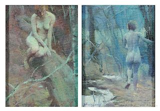 Zhang Hongnian (Chinese, b. 1947)      Two Works: Nude Walking Away