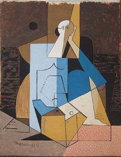Louis Marcoussis, Abstract Cubist Figure, Gouache b