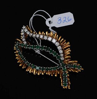18kt Gold Emerald and Diamond Brooch