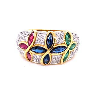 18K Ruby Diamond Sapphire Emerald Ring