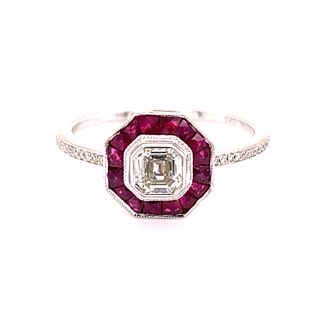 14K Diamond And Ruby Target Ring