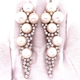 18K Pearl Diamond Long Earrings