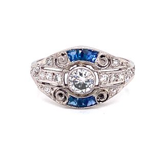 Art Deco Diamond Sapphire Platinum Ring