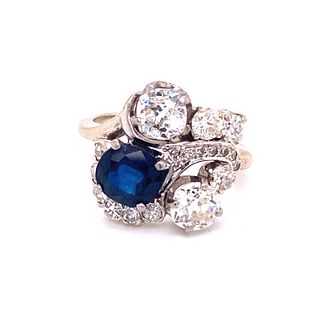 14K Sapphire Diamond Retro Ring