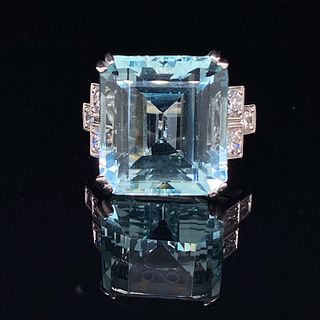 Art Deco Platinum Diamond Aqua Ring