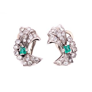 Platinum Diamond Emerald Retro Earrings