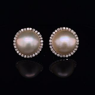 Platinum Diamond Mabe Pearls Retro EarringsÊ
