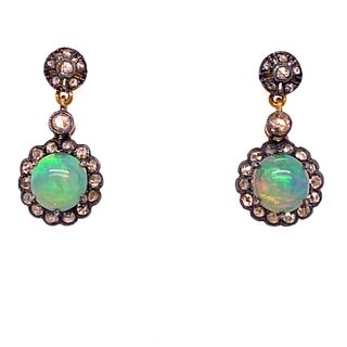 Silver & Gold Opal Diamond Earrings