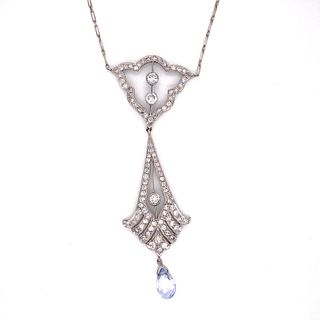 Platinum Diamond Sapphire Pendant Ê