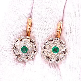 14K Emerald Diamond Rosetta Earrings