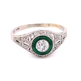 18K Art Deco Diamond Enamel Ring