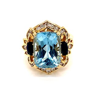 18K Aquamarine Sapphire Diamond Ring