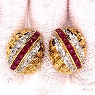 18K Ruby & Diamond Retro Clip EarringsÊ