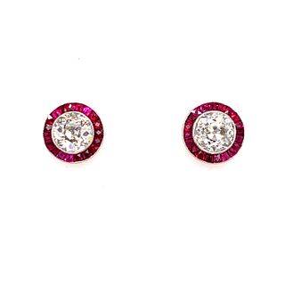 Platinum Ruby Diamond Target Earrings