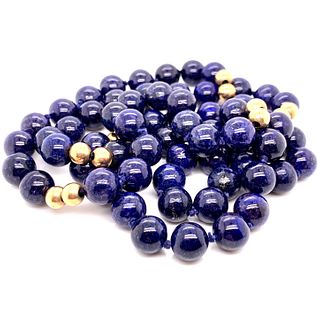 14K Long Lapis Lazuli Bead Necklace