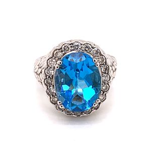 14K Diamond & Blue Topaz Ring