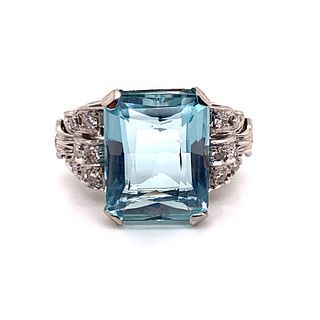 Platinum Aqua Diamond Retro Ring