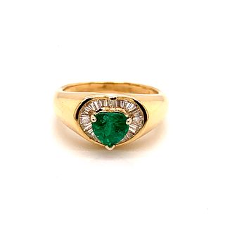 18K Emerald Diamond Heart Ring