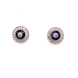 Platinum Diamond Sapphire Target Earrings