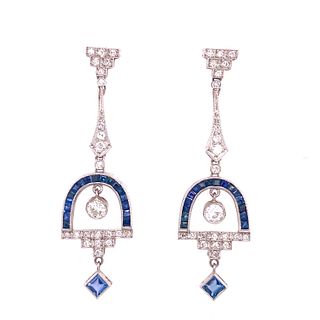 Platinum Sapphire Diamond Hanging Earrings