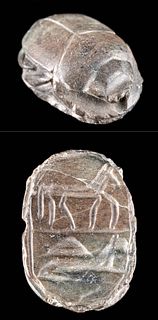 Egyptian Stone Scarab w/ Incised Animal Motifs