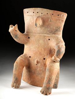 11th C. Quimbaya Pottery Slab Figure, Seated Male