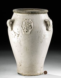 19th C. Italian Glazed Pottery Vase w/ Florentine Lily