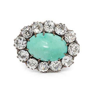 ANTIQUE, TURQUOISE AND DIAMOND BROOCH
