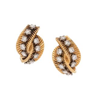 VAN CLEEF & ARPELS, RETRO, YELLOW GOLD AND DIAMOND EARCLIPS