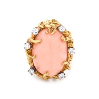 CORAL AND DIAMOND RING 