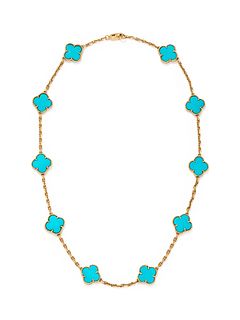 VAN CLEEF & ARPELS, YELLOW GOLD AND TURQUOISE 'ALHAMBRA' NECKLACE