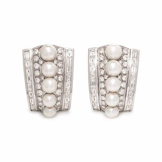 DIAMOND AND CULTURED PEARL EARCLIPS