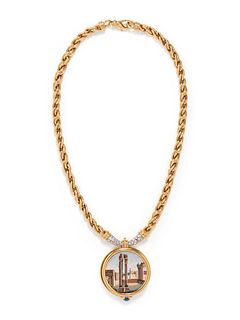 YELLOW GOLD, MICROMOSAIC AND DIAMOND NECKLACE