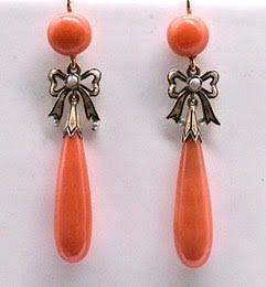 Circa 1840 Coral Earrings with Pearls & Enamel Bows - Courtesy The Spare Room