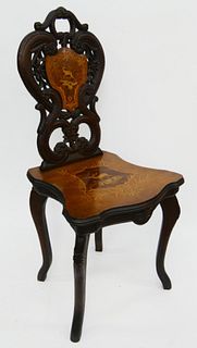 CARVED ANTIQUE ENGLISH MUSIC CHAIR MOOSE MOTIF