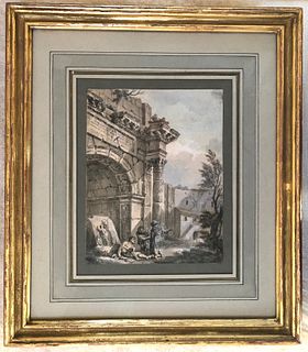 Classical Capriccio with Ruins and Figures by Charles Louis Clerisseau 
