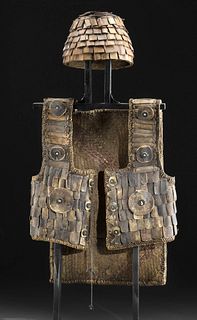 Early 20th C. Torajan Fiber, Wood & Bone Vest w/ Helmet