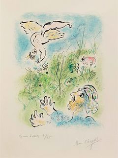 Marc Chagall
(French/Russian, 1887-1985)
Amour est un dieu mes enfants (from Sur la terre des dieux), 1967