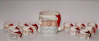 13 piece Santa Punch Bowl & Matching Cups - Courtesy James Butterworth - Antique American Wicker