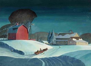 Dale Nichols
(American, 1905-1995)
Red Barn and Snow, 1985