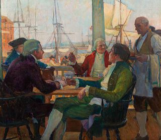 Stanley Massey Arthurs
(American, 1877-1950)
Four Colonial Men at Seaside Tavern, 1915