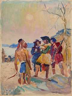 Stanley Massey Arthurs
(American, 1877-1950)
Two Indians and Three Settlers at a River
