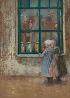 George Hitchcock
(American, 1850-1913)
Two Children by a Shop Window, 1890