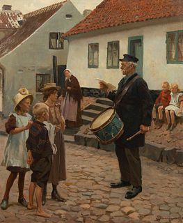Erik Ludwig Henningsen
(Danish, 1855-1930)
Villagers on Street with Drummer, 1912