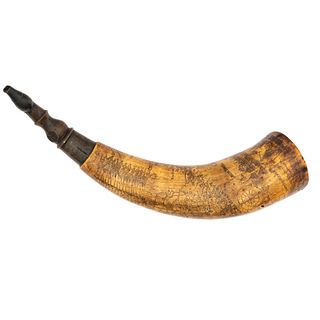 An Exceptional French and Indian Wars Engraved Powder Horn