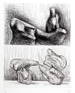 Henry Moore (Castleford 1898-Perry Green 1986)  - Two piece reclining figures, 1969