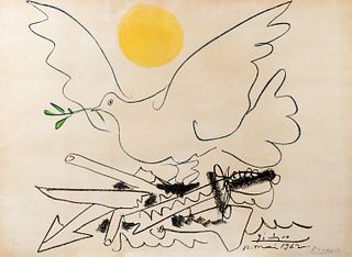 Pablo Picasso (Málaga 1881-Mougins 1973)  - Dove and yellow sun, 1962