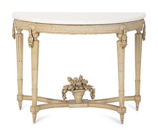 A Louis XVI Grey-Painted Console
Height 34 1/2 x length 45 x depth 22 inches.