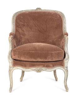 A Louis XV Grey Painted Bergere
Height 38 1/2 x width 30 x depth 31 inches.