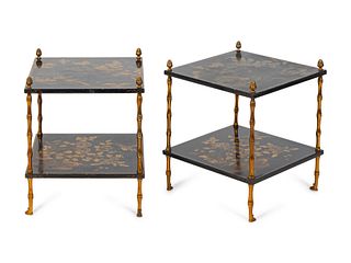 A Pair Gilt-Bronze-Mounted Two-Tiered Lacquered Tables
Height 18 ½ x width 16 x depth 16 inches